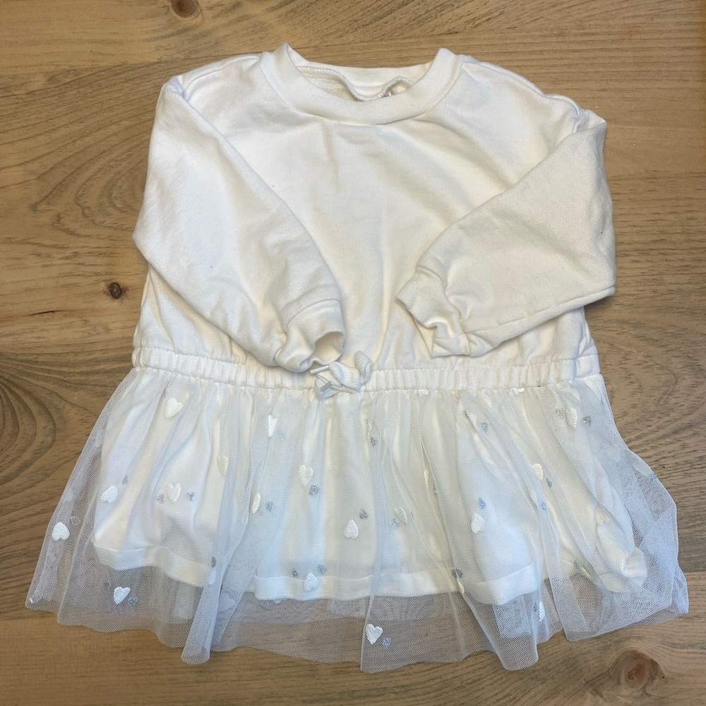 White Long Sleeve Dress with Heart Details